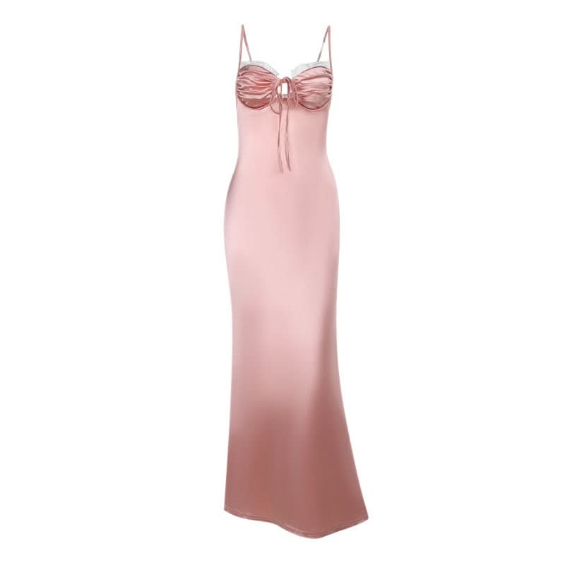Elegant Blush Satin Ruched Slip Maxi Dress - Fall & Holiday Party Ready