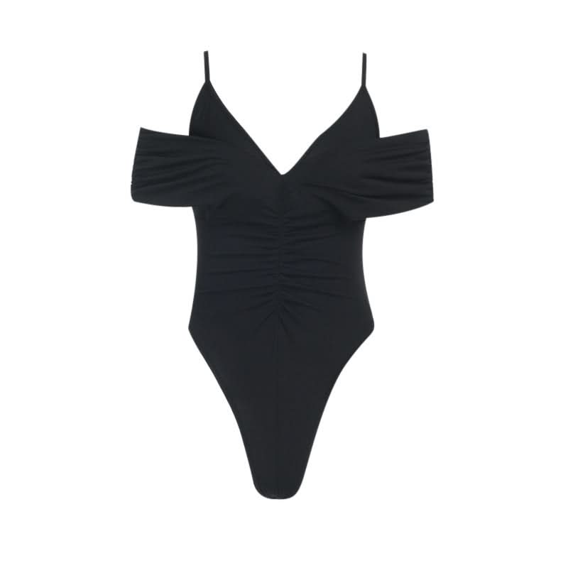 Fall Glamour: Ruched V-Neck Off-Shoulder Bodysuit - Chic & Flattering for Nights Out