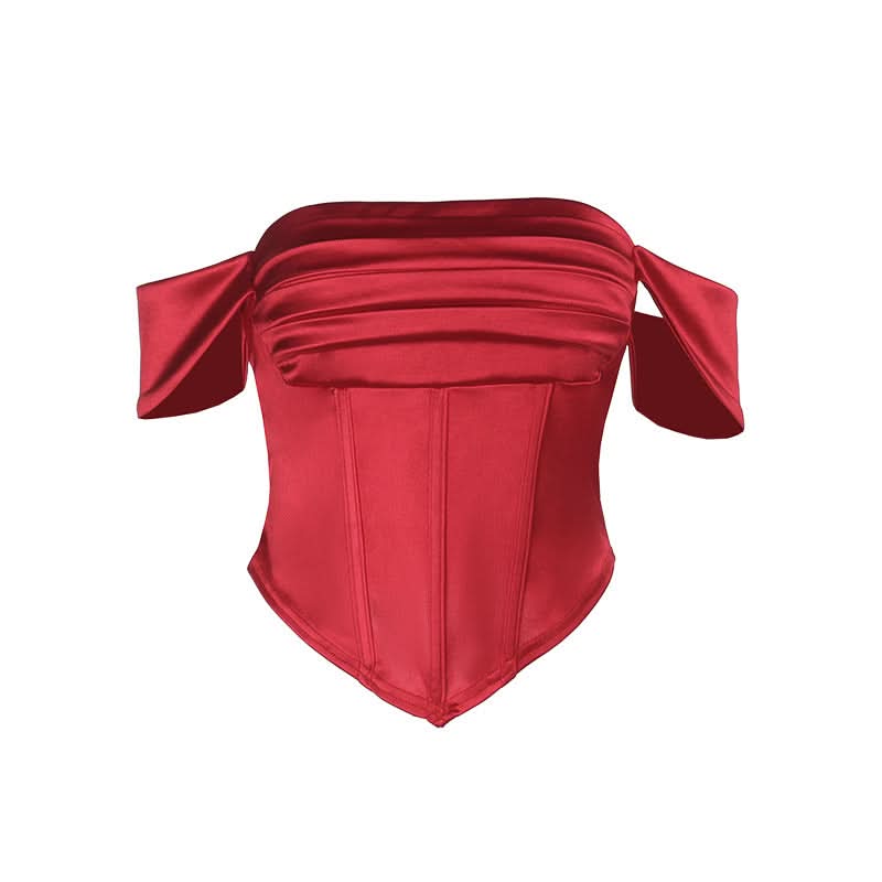 Chic Red Satin Off-Shoulder Corset Top - Fall & Holiday Party Glam