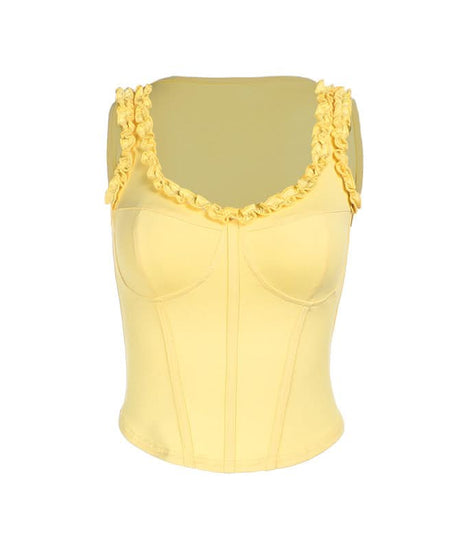Sunny Yellow Ruffled Corset Bustier Tank Top - Chic Fall Layering Essential