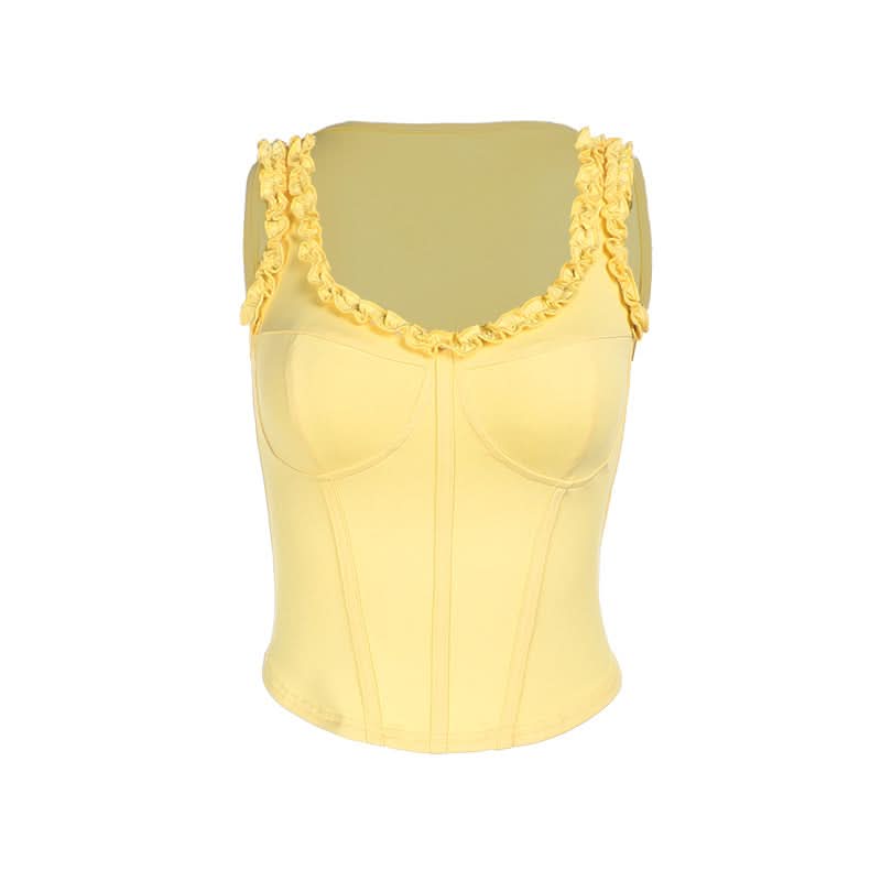 Sunny Yellow Ruffled Corset Bustier Tank Top - Chic Fall Layering Essential