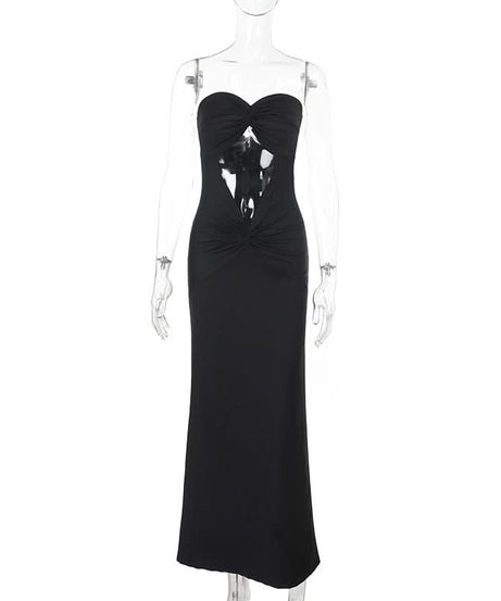 Glamorous Black Strapless Cutout Maxi Dress - Perfect for Fall Events & Holiday Parties