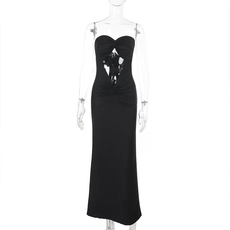 Glamorous Black Strapless Cutout Maxi Dress - Perfect for Fall Events & Holiday Parties