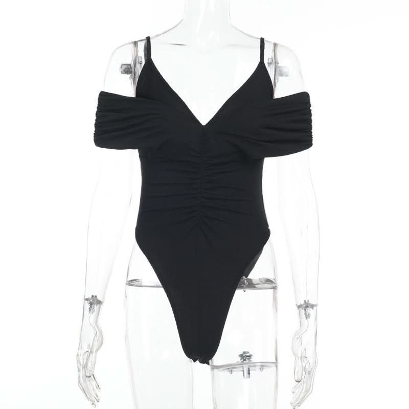 Fall Glamour: Ruched V-Neck Off-Shoulder Bodysuit - Chic & Flattering for Nights Out