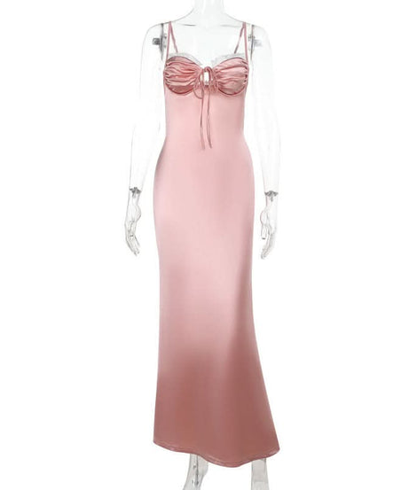 Elegant Blush Satin Ruched Slip Maxi Dress - Fall & Holiday Party Ready