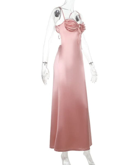 Elegant Blush Satin Ruched Slip Maxi Dress - Fall & Holiday Party Ready