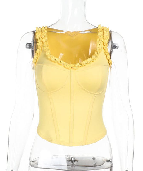 Sunny Yellow Ruffled Corset Bustier Tank Top - Chic Fall Layering Essential