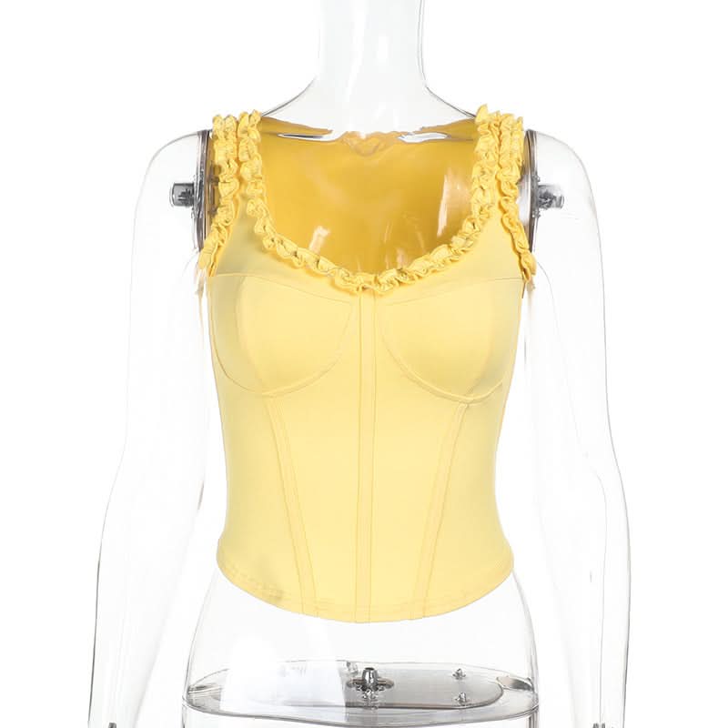 Sunny Yellow Ruffled Corset Bustier Tank Top - Chic Fall Layering Essential