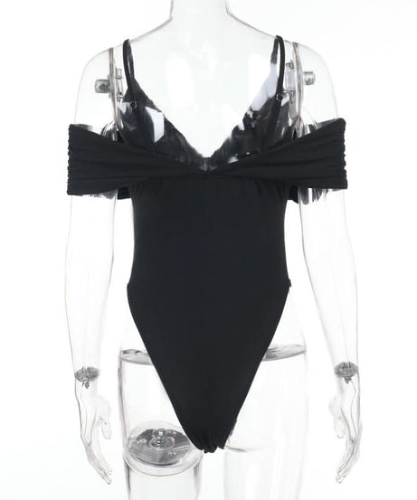 Fall Glamour: Ruched V-Neck Off-Shoulder Bodysuit - Chic & Flattering for Nights Out