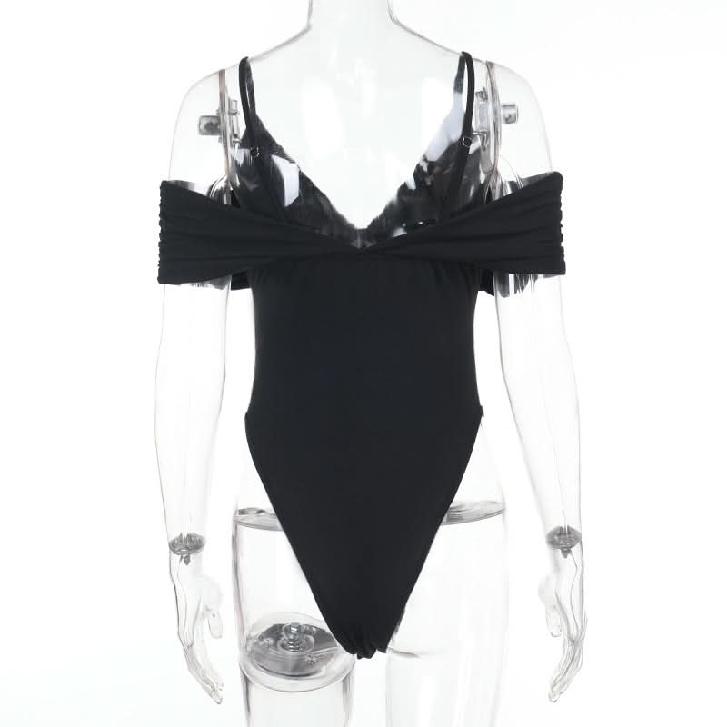 Fall Glamour: Ruched V-Neck Off-Shoulder Bodysuit - Chic & Flattering for Nights Out