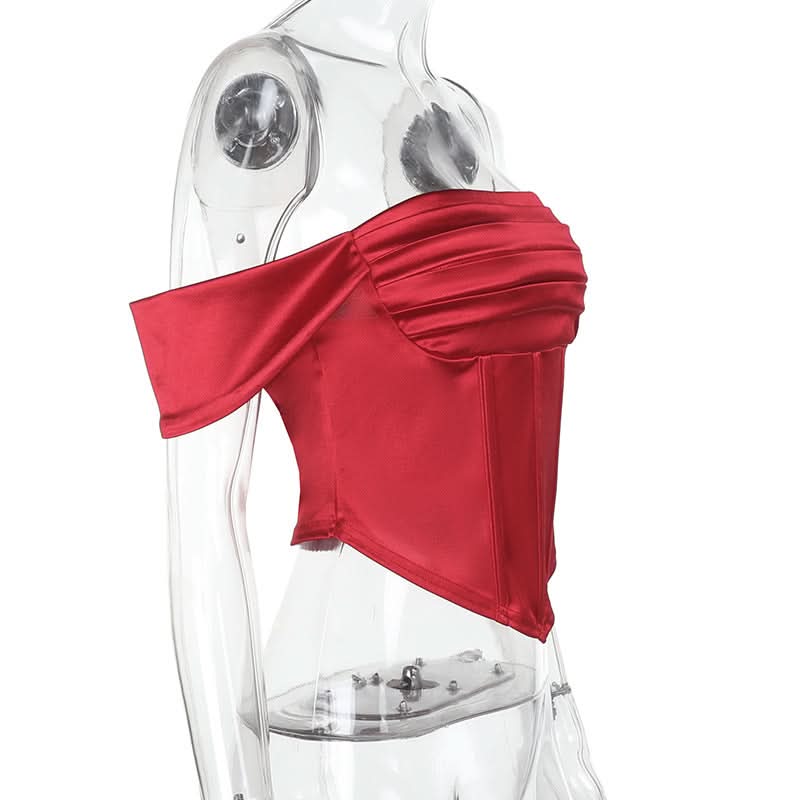 Chic Red Satin Off-Shoulder Corset Top - Fall & Holiday Party Glam