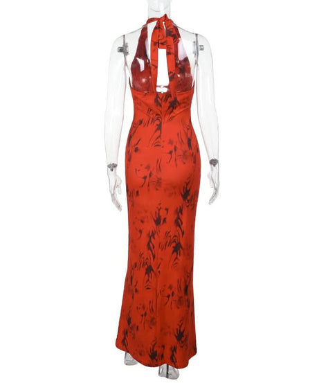 Fiery Print Halter Maxi Dress with Cut-Out Detail | Holiday & Evening Glamour