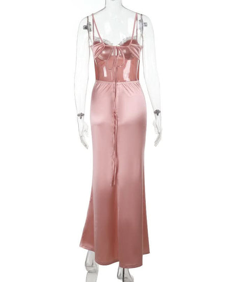 Elegant Blush Satin Ruched Slip Maxi Dress - Fall & Holiday Party Ready