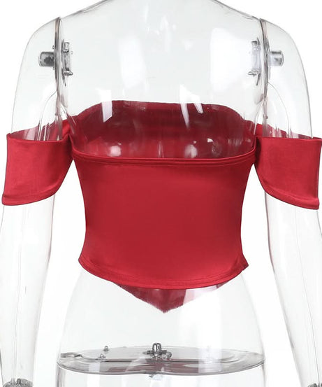Chic Red Satin Off-Shoulder Corset Top - Fall & Holiday Party Glam