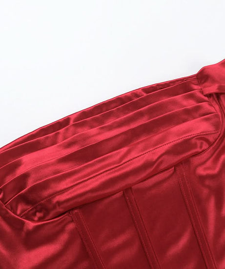 Chic Red Satin Off-Shoulder Corset Top - Fall & Holiday Party Glam