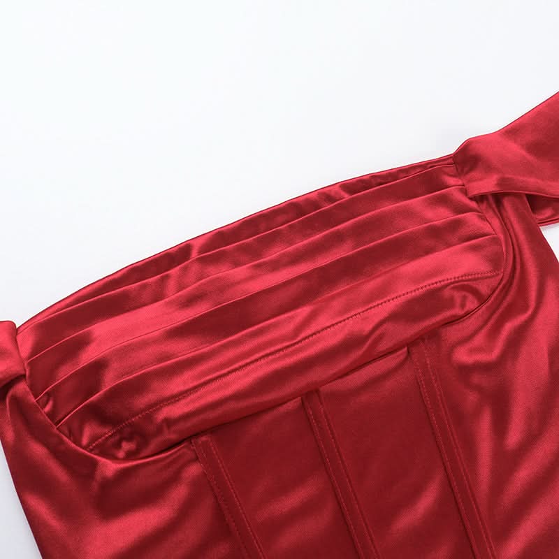 Chic Red Satin Off-Shoulder Corset Top - Fall & Holiday Party Glam