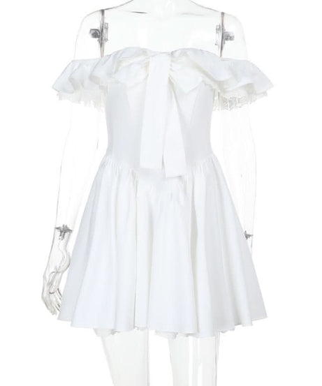 The 'Romantic Reverie' Off-Shoulder Bow Mini Dress | Holiday Party & Winter Getaway Ready