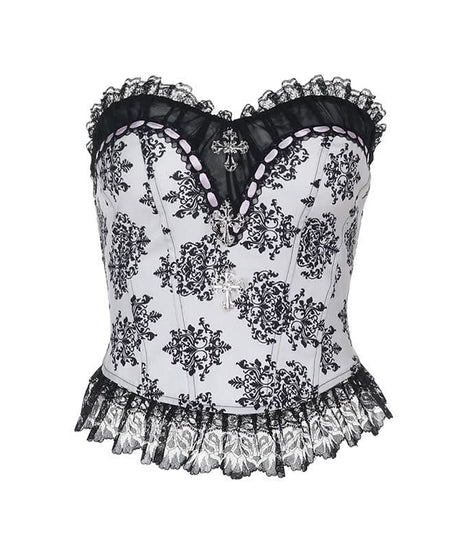 Gothic Damask Corset Top | Victorian Style Bustier for Spooky Season