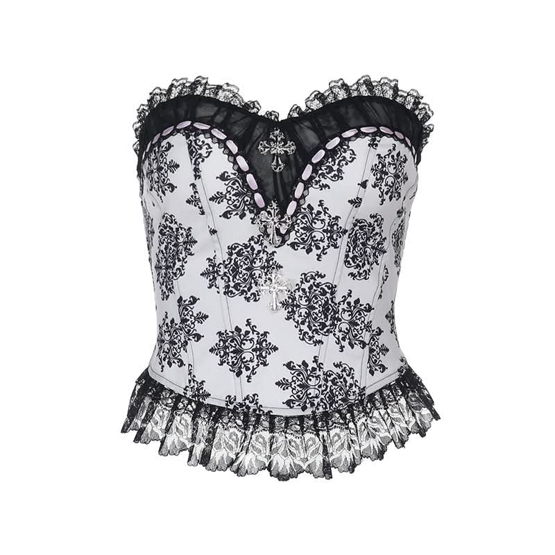 Gothic Damask Corset Top | Victorian Style Bustier for Spooky Season