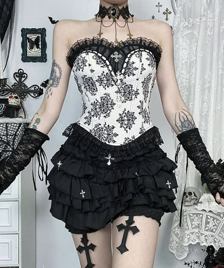 Gothic Damask Corset Top | Victorian Style Bustier for Spooky Season