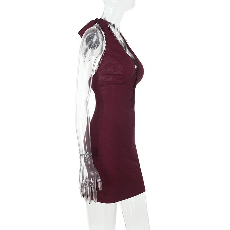 Sultry Fall Lace Halter Mini Dress with Daring Cut-Outs - Your Go-To Holiday Party Glam