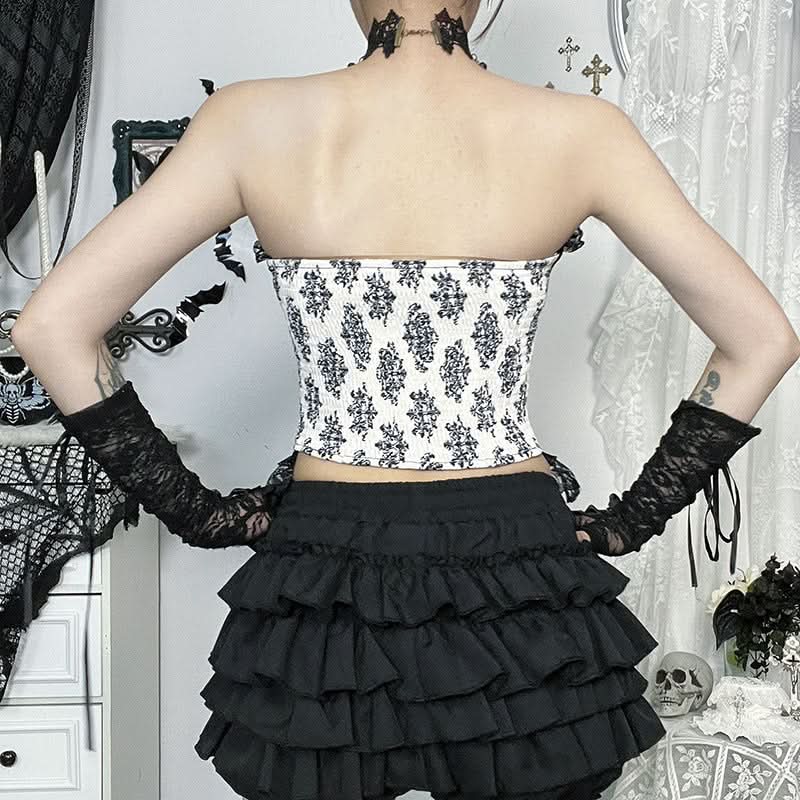 Gothic Damask Corset Top | Victorian Style Bustier for Spooky Season