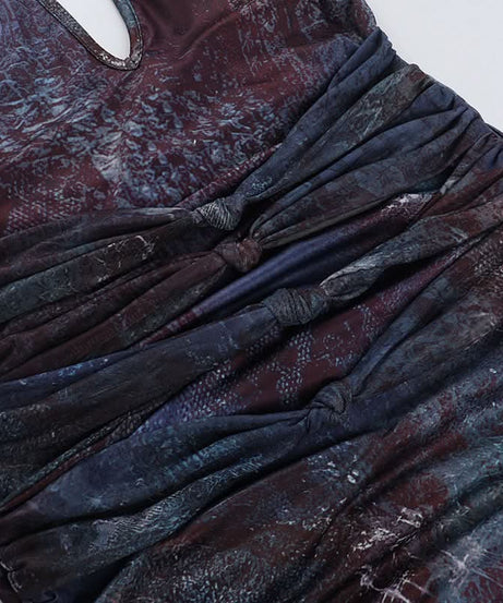 Mystic Skies Halter Deep V Ruched Mini Dress - Your Edgy Fall Night Out Essential