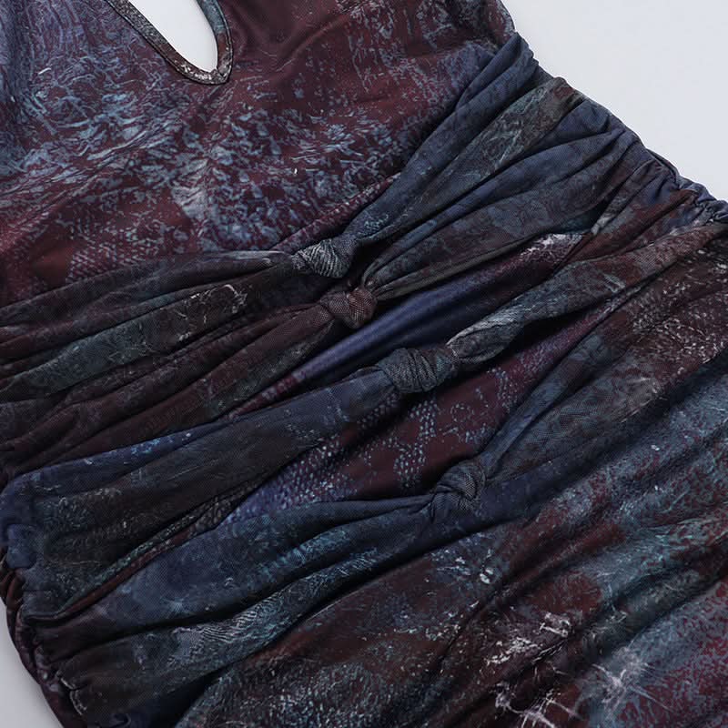 Mystic Skies Halter Deep V Ruched Mini Dress - Your Edgy Fall Night Out Essential