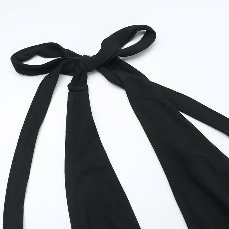 Sultry Black Halter Cutout Flare Jumpsuit - Edgy Deep V & Bell Bottoms for Fall Nights