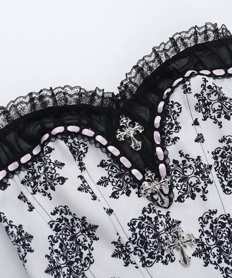 Gothic Damask Corset Top | Victorian Style Bustier for Spooky Season