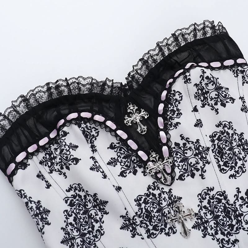 Gothic Damask Corset Top | Victorian Style Bustier for Spooky Season