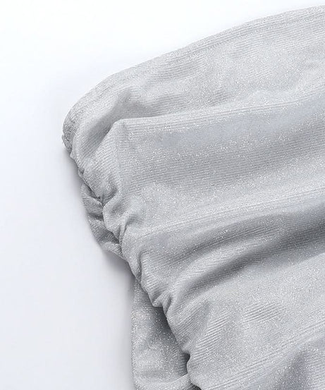 Sparkle & Slay: Glamorous Silver Ruched Strapless Mini Dress | Backless Bow Detail for Holiday Parties & NYE