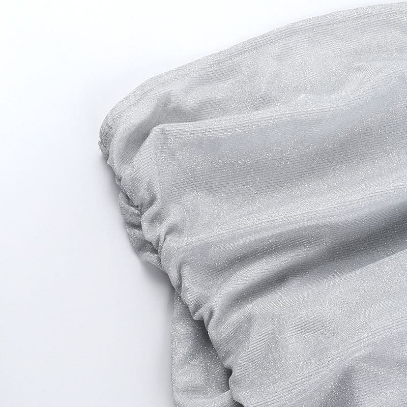 Sparkle & Slay: Glamorous Silver Ruched Strapless Mini Dress | Backless Bow Detail for Holiday Parties & NYE