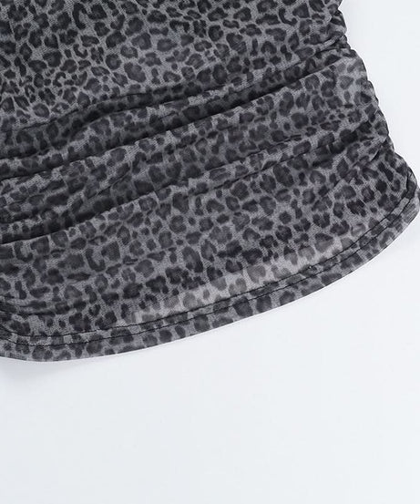 Fierce Fall Nights: Grey Leopard Ruched Mesh Cami Top – Your Trendy Autumn Essential
