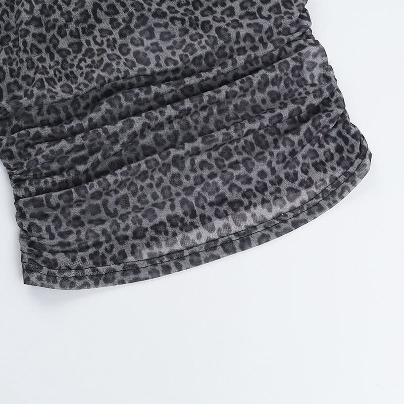 Fierce Fall Nights: Grey Leopard Ruched Mesh Cami Top – Your Trendy Autumn Essential