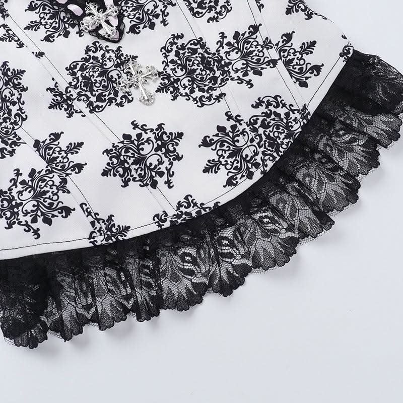 Gothic Damask Corset Top | Victorian Style Bustier for Spooky Season