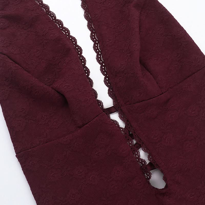 Sultry Fall Lace Halter Mini Dress with Daring Cut-Outs - Your Go-To Holiday Party Glam