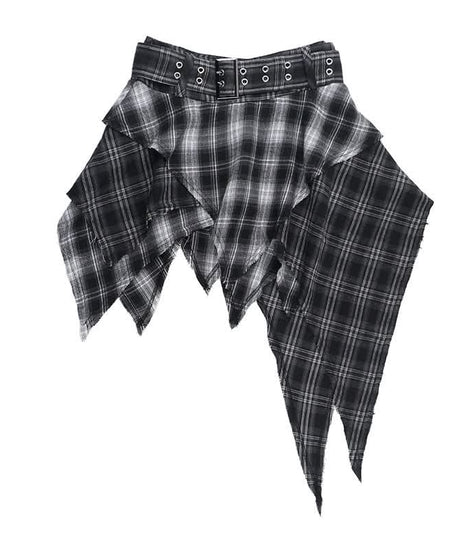 Unleash Your Edge: Women's High-Waisted Asymmetrical Plaid Mini Skirt - Perfect Goth & Punk Fall Style