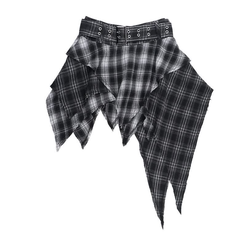 Unleash Your Edge: Women's High-Waisted Asymmetrical Plaid Mini Skirt - Perfect Goth & Punk Fall Style