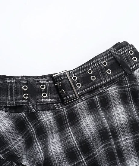 Unleash Your Edge: Women's High-Waisted Asymmetrical Plaid Mini Skirt - Perfect Goth & Punk Fall Style