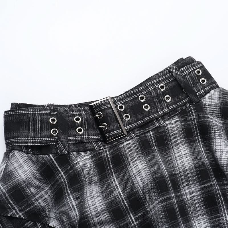 Unleash Your Edge: Women's High-Waisted Asymmetrical Plaid Mini Skirt - Perfect Goth & Punk Fall Style