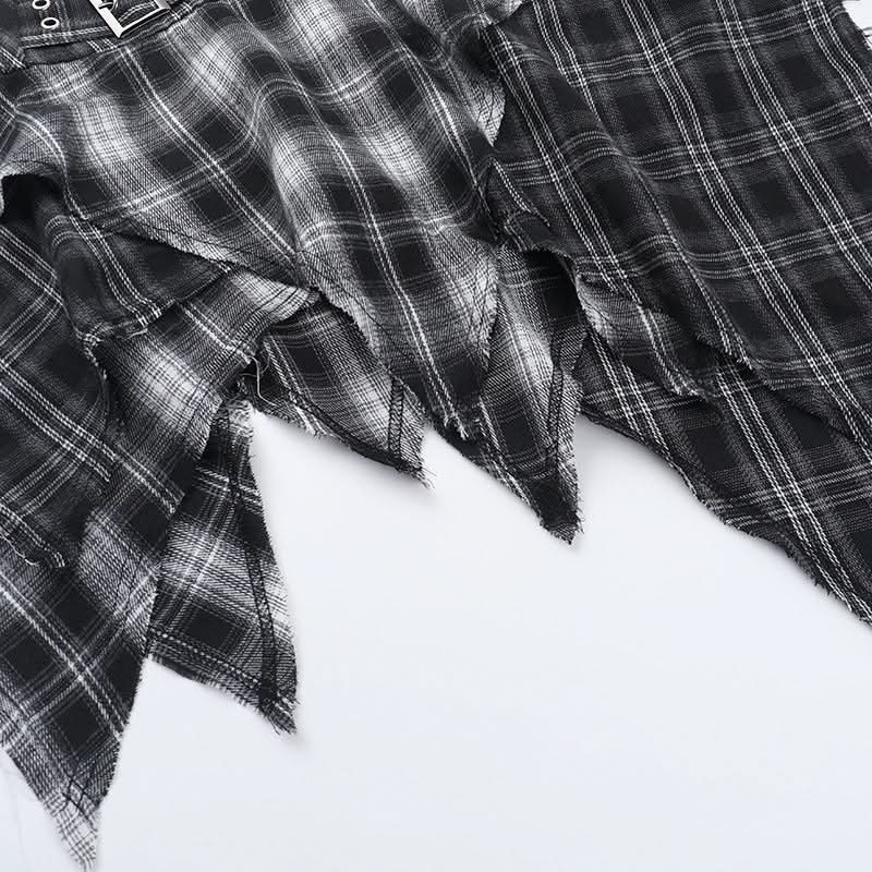 Unleash Your Edge: Women's High-Waisted Asymmetrical Plaid Mini Skirt - Perfect Goth & Punk Fall Style
