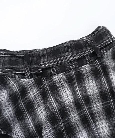 Unleash Your Edge: Women's High-Waisted Asymmetrical Plaid Mini Skirt - Perfect Goth & Punk Fall Style