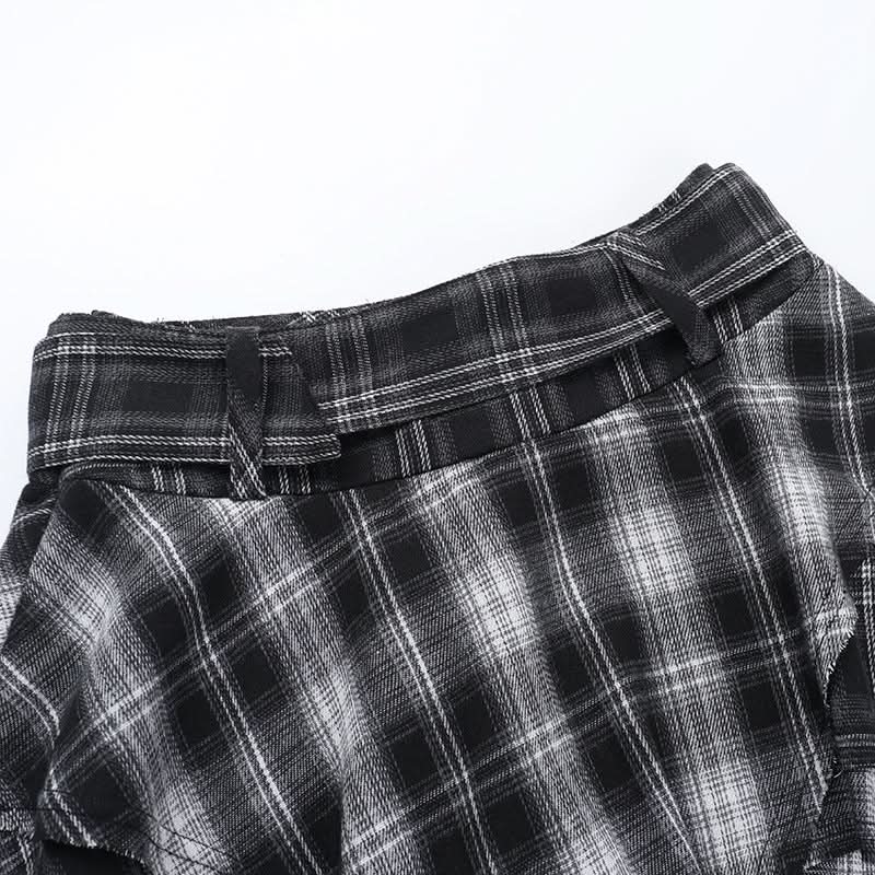 Unleash Your Edge: Women's High-Waisted Asymmetrical Plaid Mini Skirt - Perfect Goth & Punk Fall Style