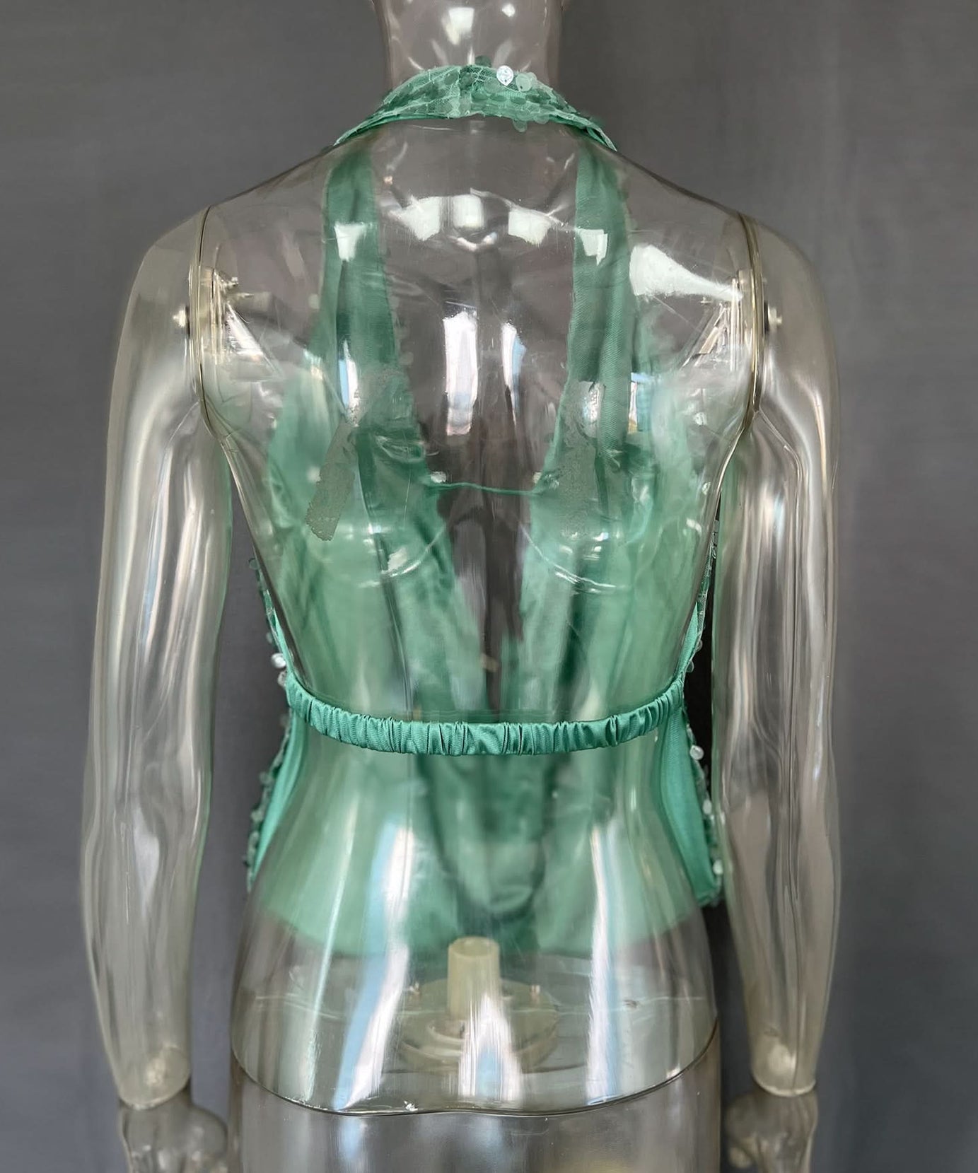 Sparkling Mint Green Sequin Halter Plunge Top - Dazzle This Holiday Season