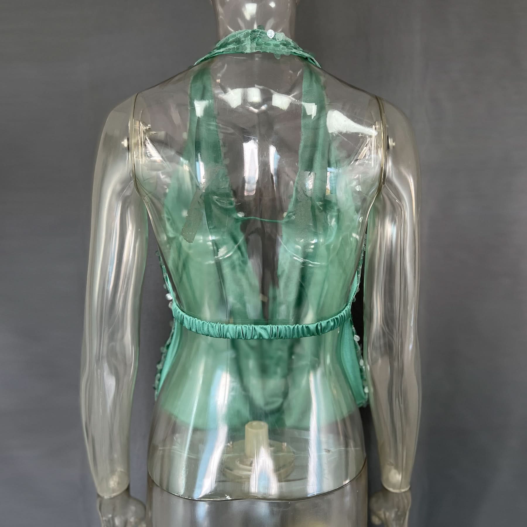 Sparkling Mint Green Sequin Halter Plunge Top - Dazzle This Holiday Season