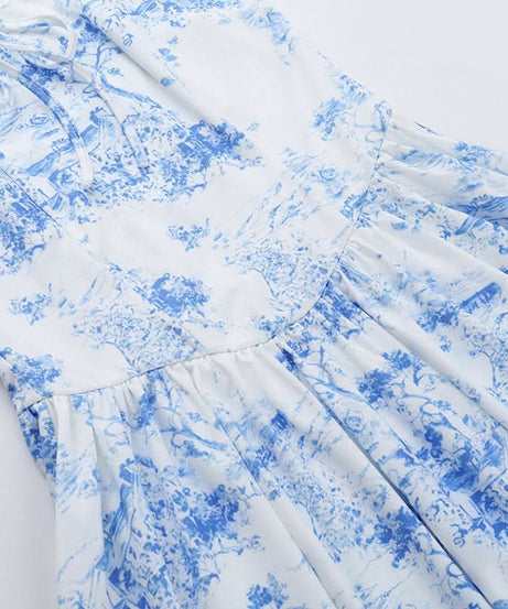 Charming Blue Toile Print Mini Dress - Adjustable Cami Straps for Fall & Vacation Chic