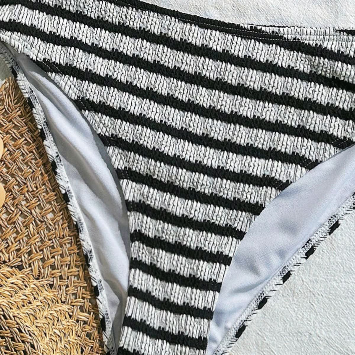 Chic Shirred Stripe Bikini Set - Vacation & Cruise Ready Two-Piece Swimsuit