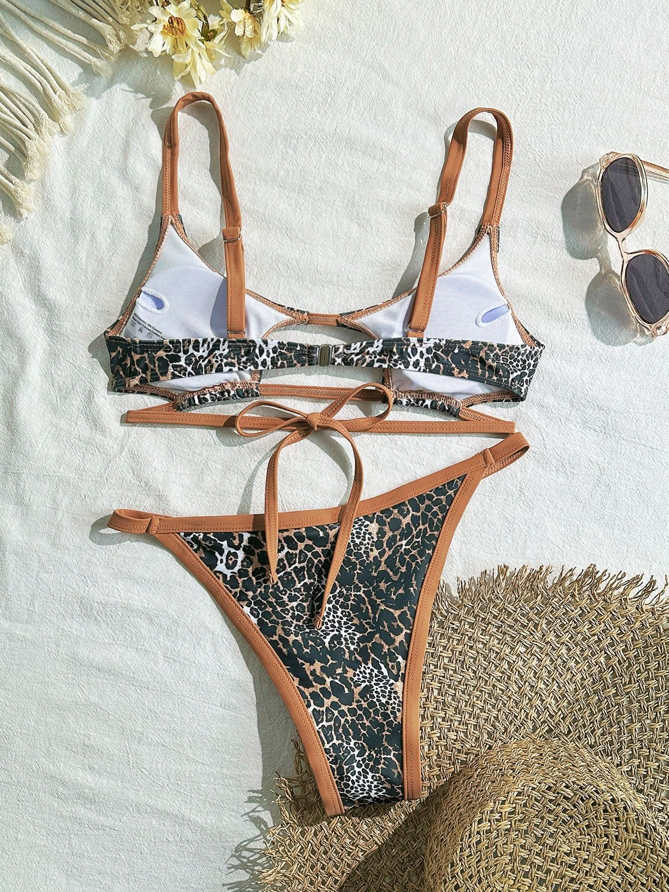 Wildly Chic: Leopard Print Cutout High-Leg Bikini Set – Perfect for Your Resort & Vacation Escape