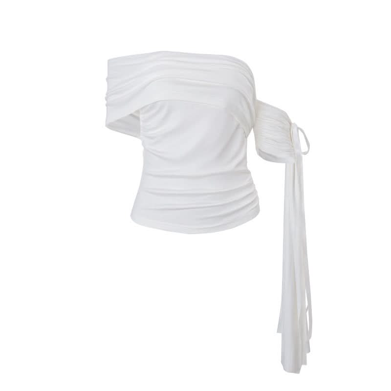 Chic One-Shoulder Ruched Top with Statement Tie - Your Go-To for Fall & Holiday Parties